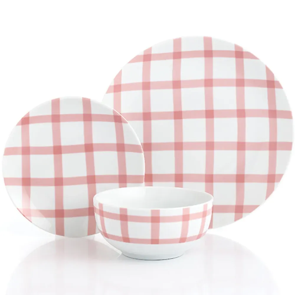 Gingham Pastels 12 Piece Dinner Set - Multi