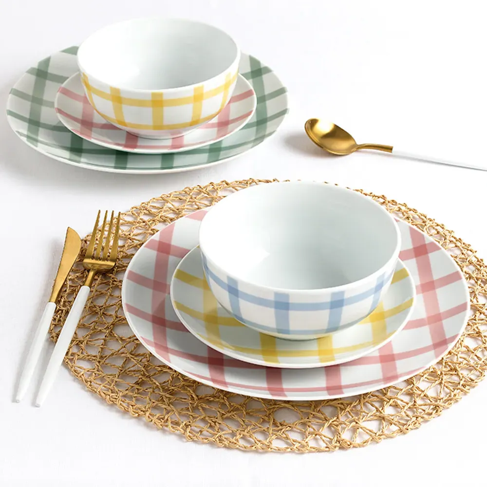 Gingham Pastels 12 Piece Dinner Set - Multi