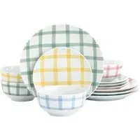 Gingham Pastels 12 Piece Dinner Set - Multi