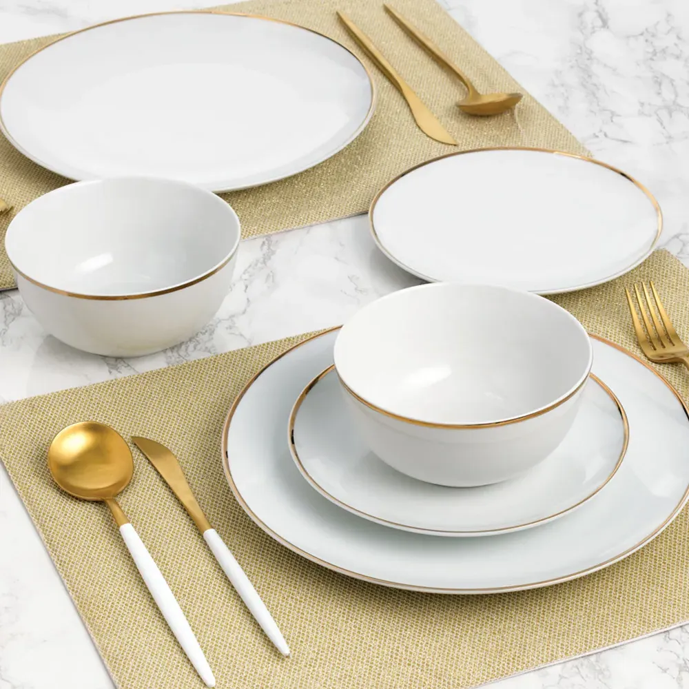 Gold Line 12 Piece Dinner Set - White, Porcelain