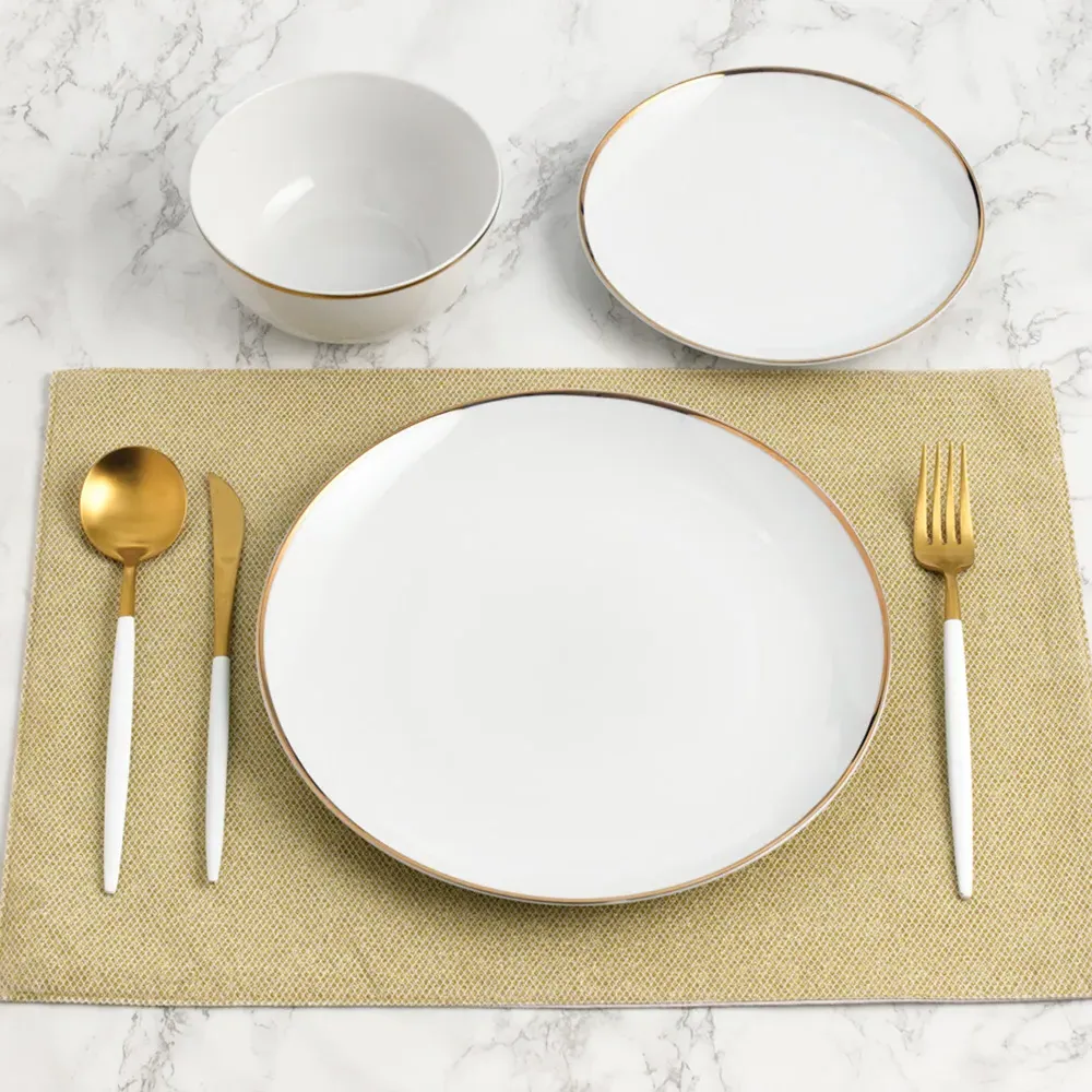 Gold Line 12 Piece Dinner Set - White, Porcelain