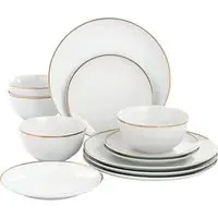 Gold Line 12 Piece Dinner Set - White, Porcelain