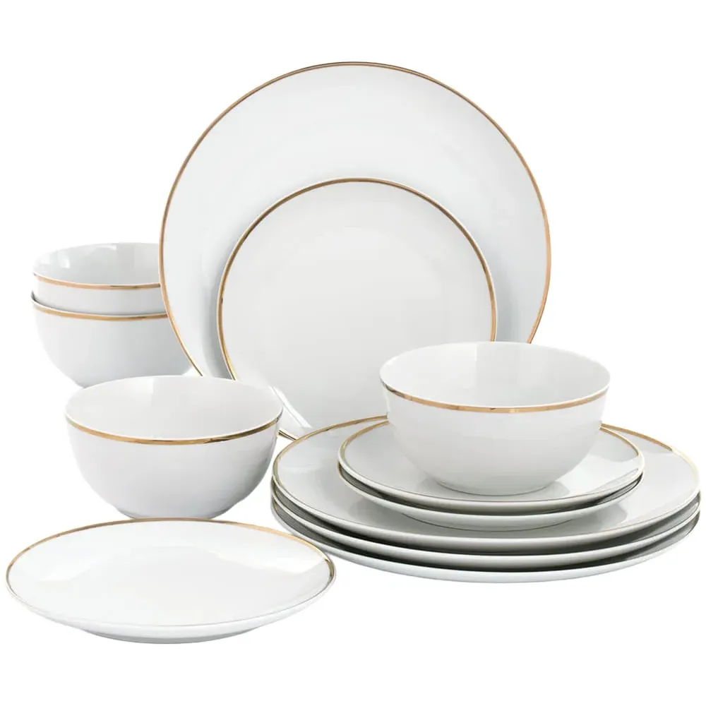 Gold Line 12 Piece Dinner Set - White, Porcelain image