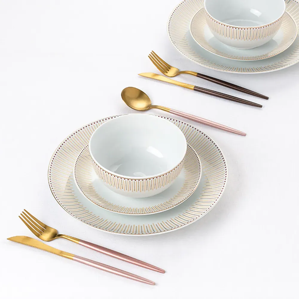 Gold Radiance 12 Piece Dinner Set - Gold, Porcelain