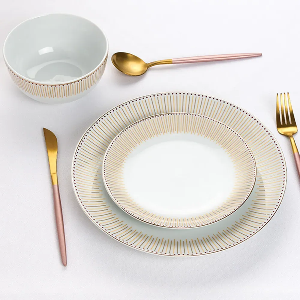 Gold Radiance 12 Piece Dinner Set - Gold, Porcelain