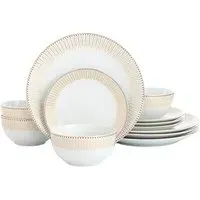 Gold Radiance 12 Piece Dinner Set - Gold, Porcelain