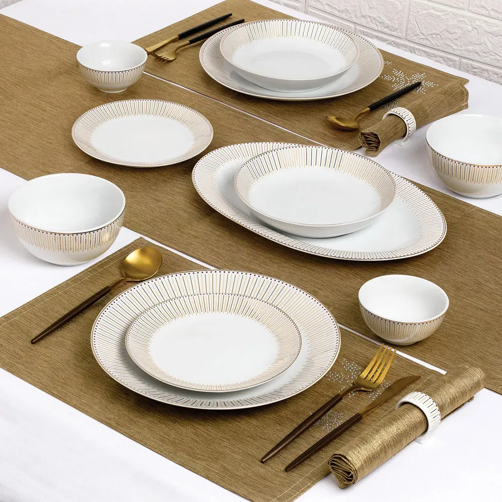 Gold Radiance 50 Piece Dinner Set - Gold, Porcelain