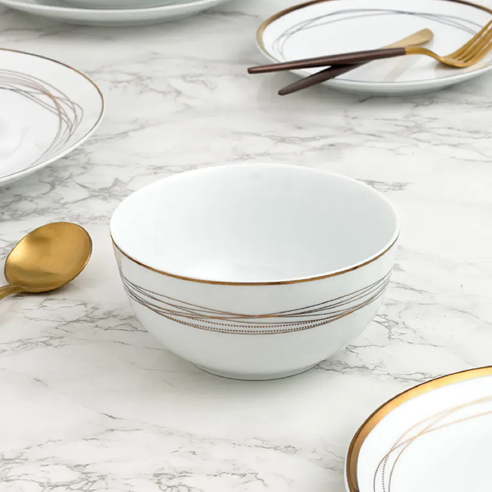 Gold Swirl 12 Piece Dinner Set - Gold, Porcelain