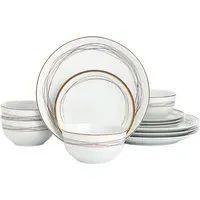 Gold Swirl 12 Piece Dinner Set - Gold, Porcelain