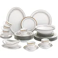 Gold Swirl 35 Piece Dinner Set - Gold, Porcelain