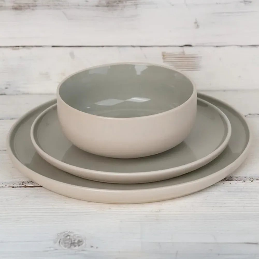 Green and Cream Dual Tone 12 Piece Dinner Set - Green