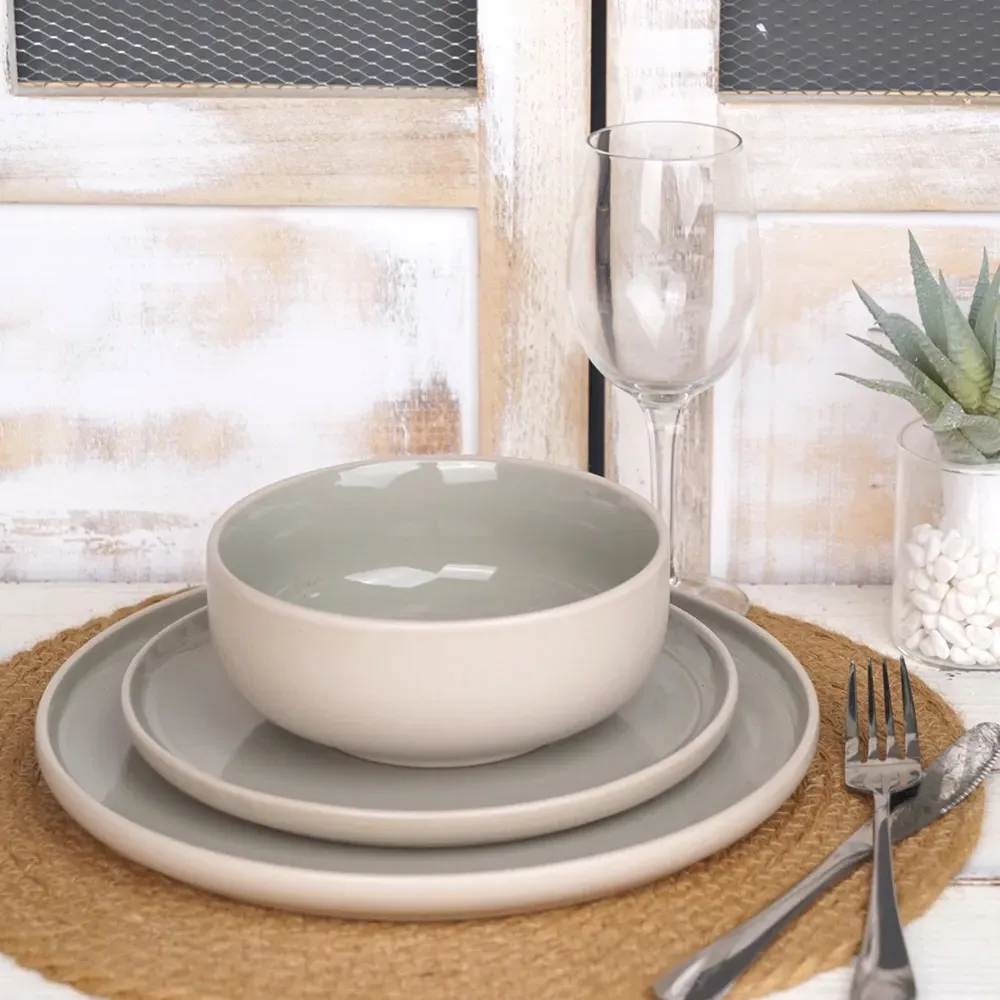 Green and Cream Dual Tone 12 Piece Dinner Set - Green