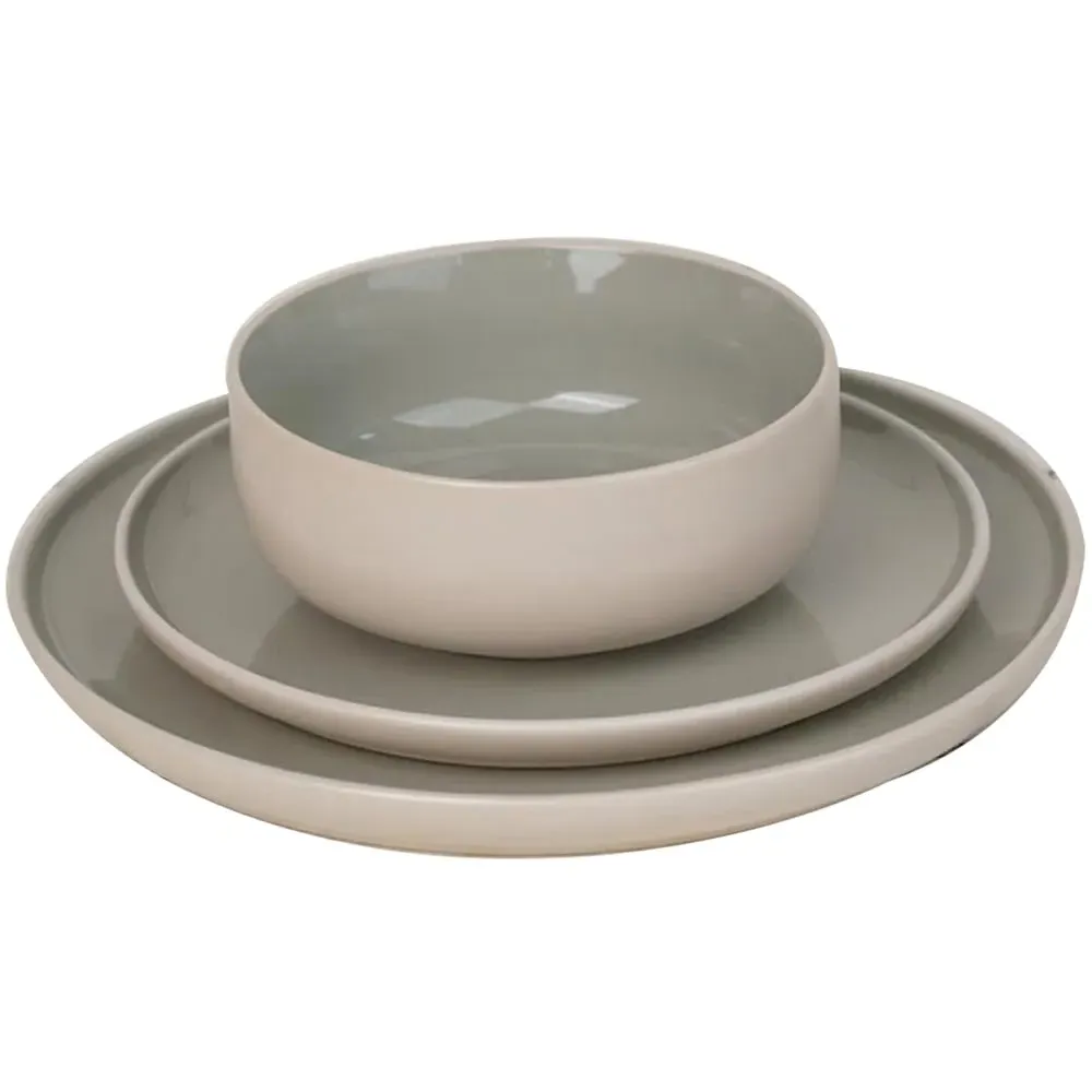 Green and Cream Dual Tone 12 Piece Dinner Set - Green