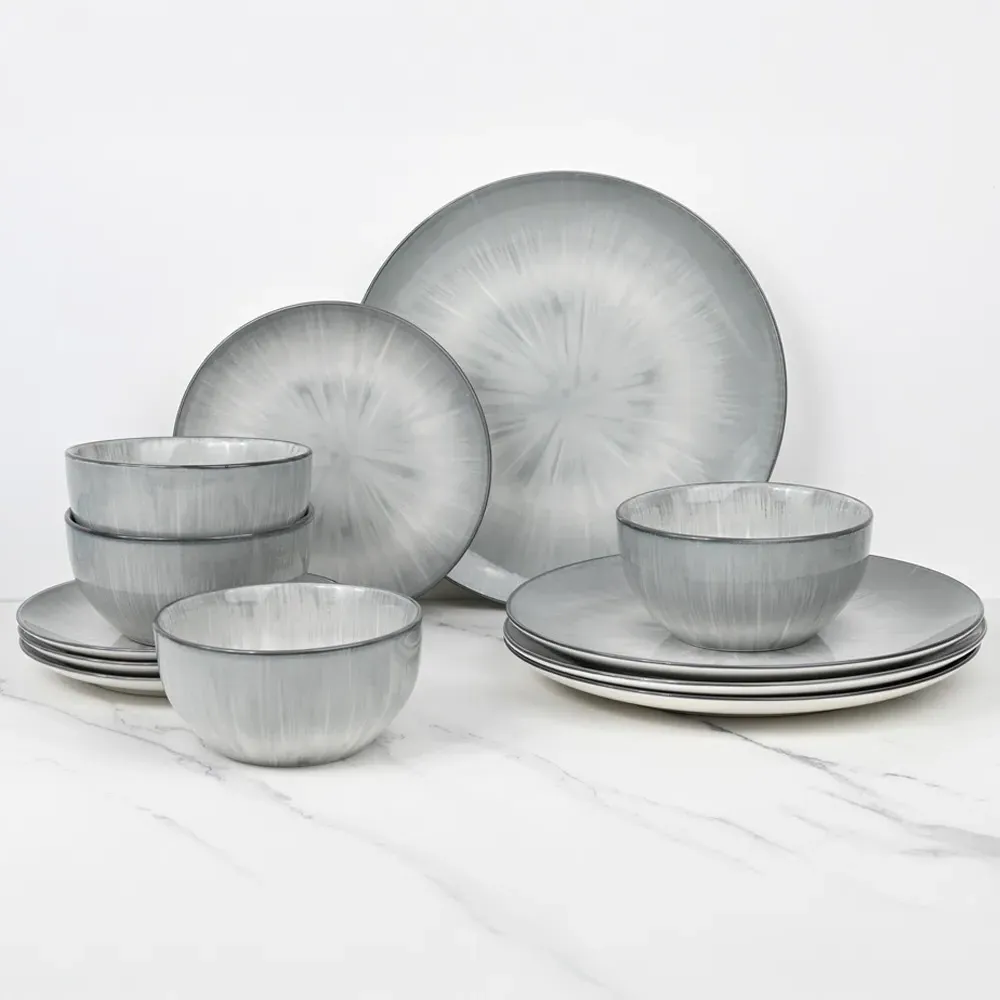 Grey Star Reactive 12 Piece Dinner Set - Grey, Porcelain
