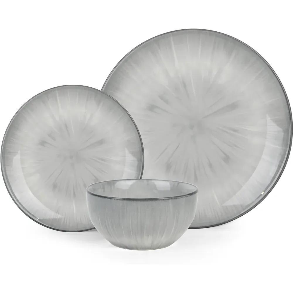Grey Star Reactive 12 Piece Dinner Set - Grey, Porcelain