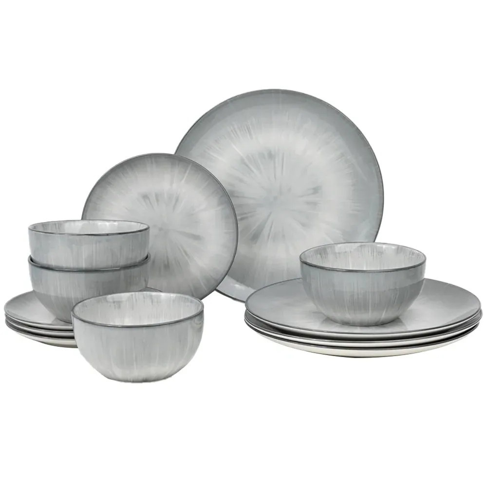 Grey Star Reactive 12 Piece Dinner Set - Grey, Porcelain