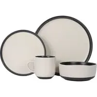 Hand Brush 16 Piece Dinner Set - White, Stoneware