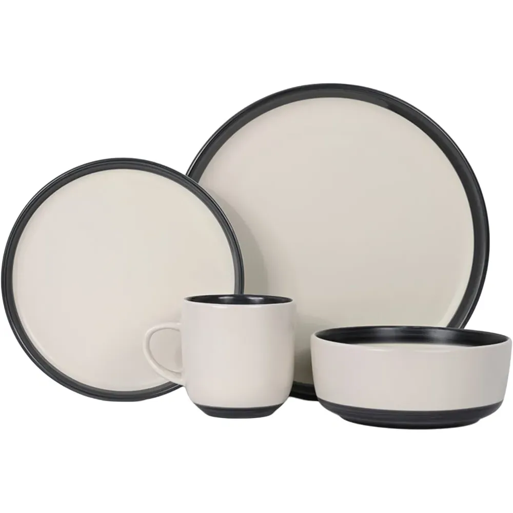 Hand Brush 16 Piece Dinner Set - White, Stoneware