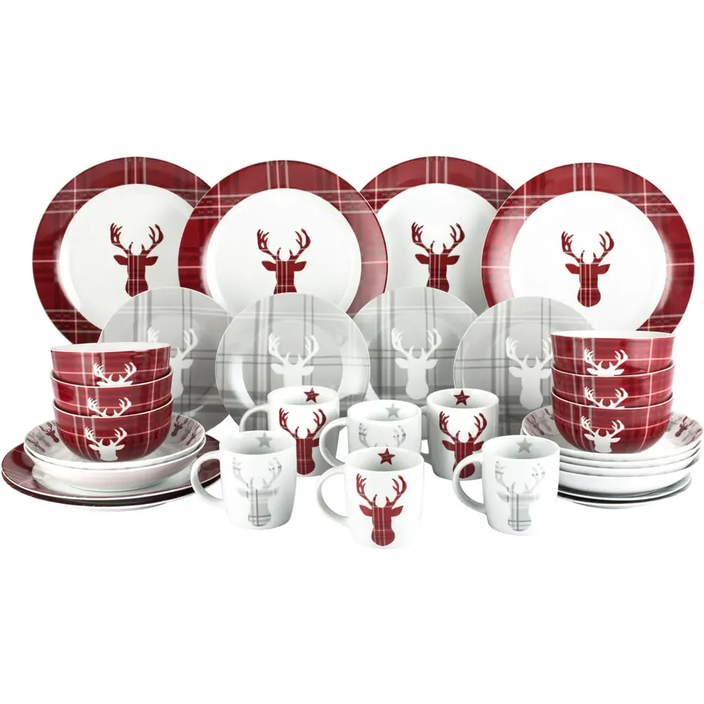 Highland Stag 30 Piece Dinner Set - Multi, Porcelain