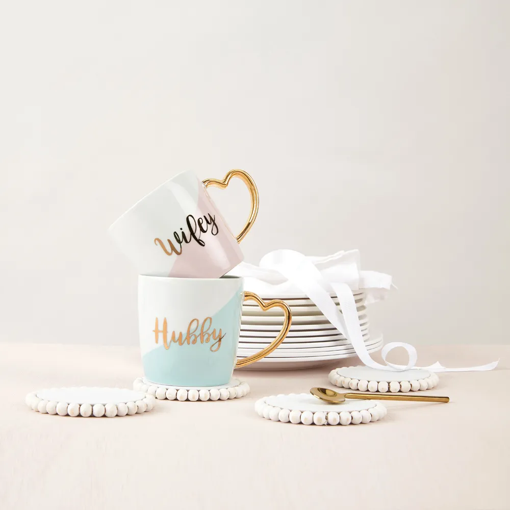 Marriage Mugs 2 Pack with Heart Handles - Multi, Porcelain