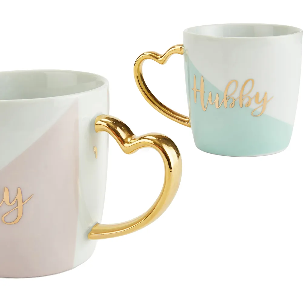 Marriage Mugs 2 Pack with Heart Handles - Multi, Porcelain