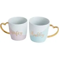 Marriage Mugs 2 Pack with Heart Handles - Multi, Porcelain