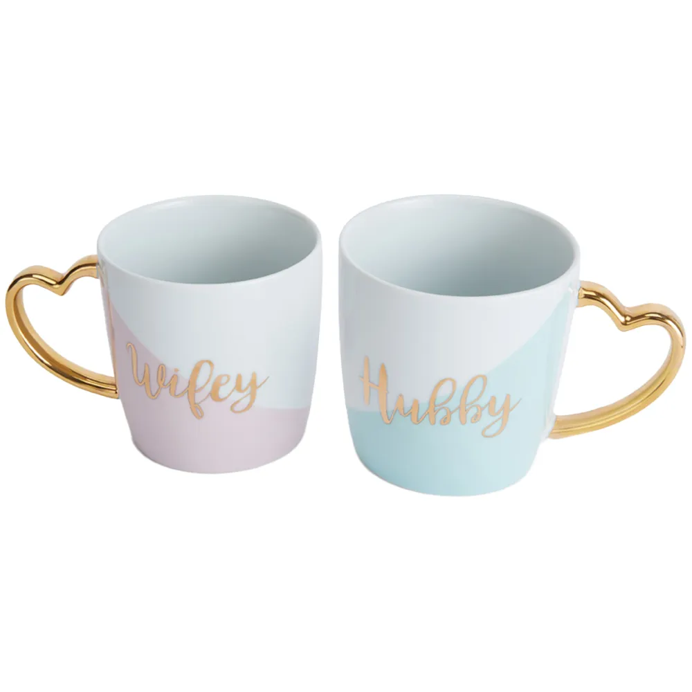 Marriage Mugs 2 Pack with Heart Handles - Multi, Porcelain image