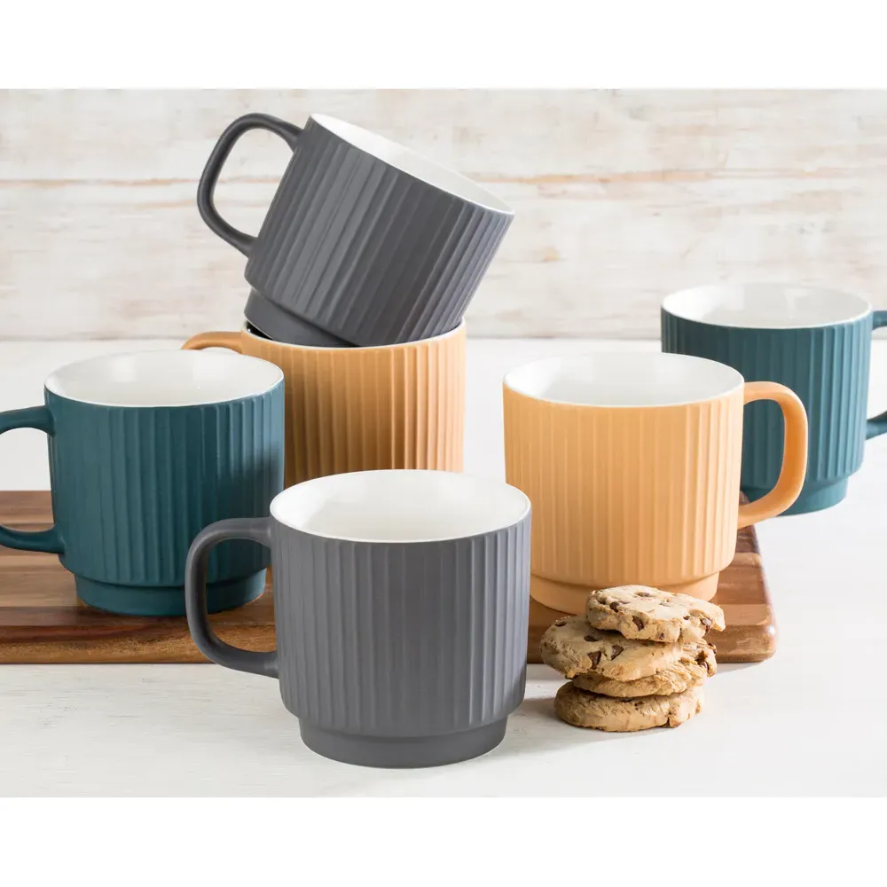 Matt Ribbed Mugs Set of 6 - Multi, Stoneware