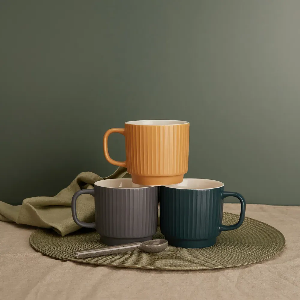 Matt Ribbed Mugs Set of 6 - Multi, Stoneware