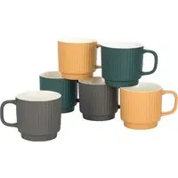 Matt Ribbed Mugs Set of 6 - Multi, Stoneware