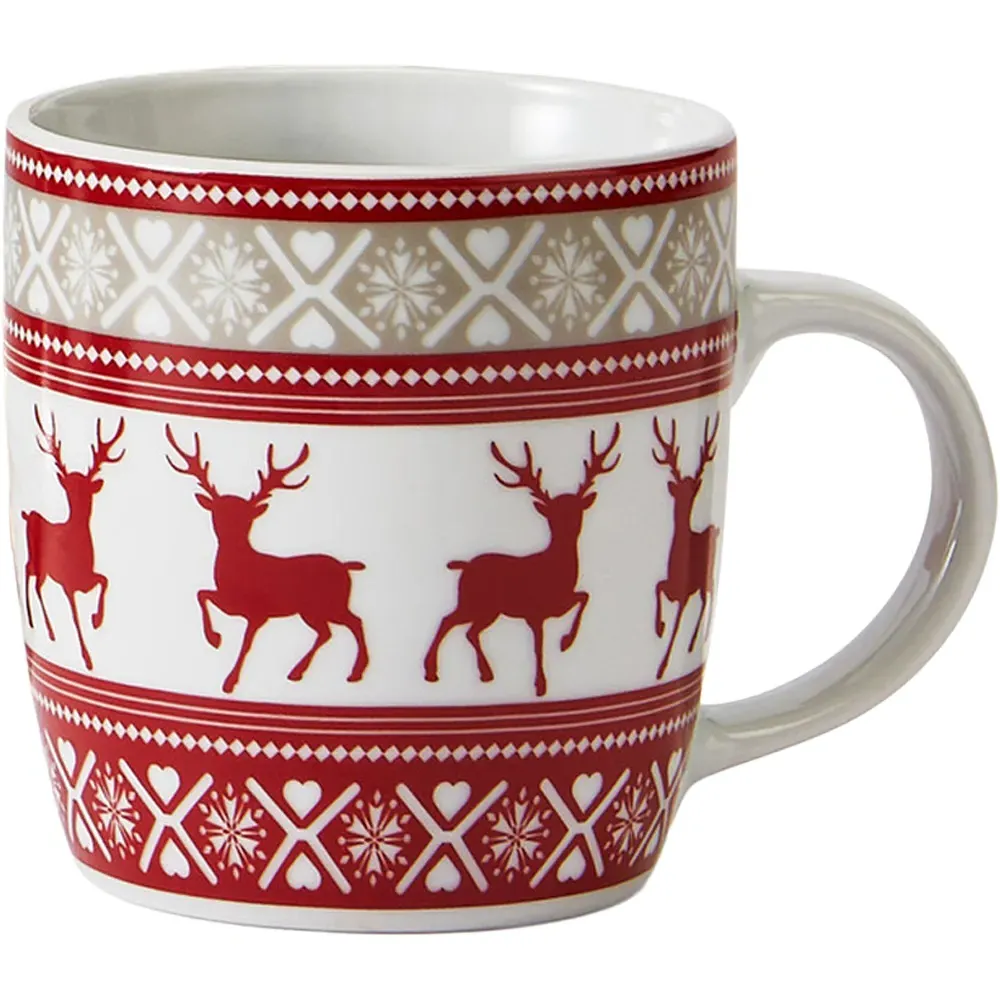 Nordic Reindeer Mug 4 Pack - Red, Porcelain