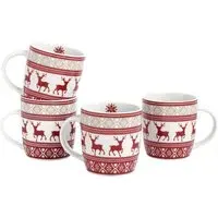 Nordic Reindeer Mug 4 Pack - Red, Porcelain