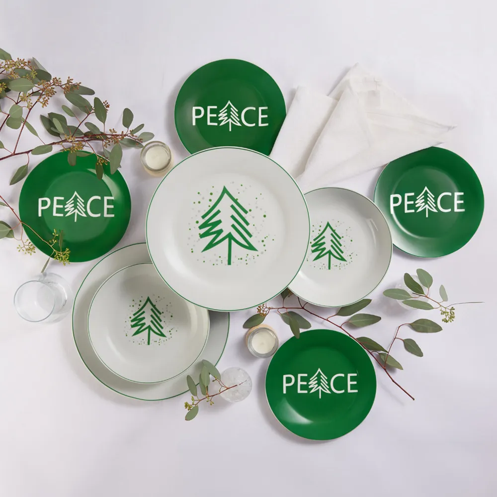 Peace Tree 20 Piece Dinner Set - Green, Porcelain