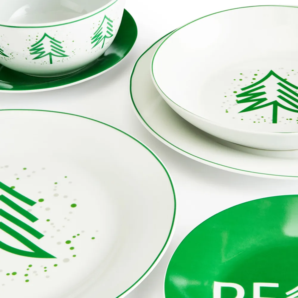 Peace Tree 20 Piece Dinner Set - Green, Porcelain