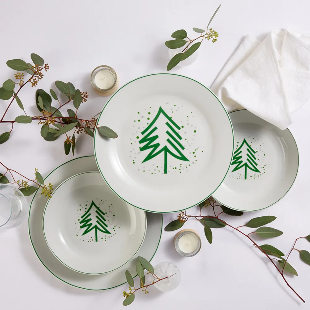 Peace Tree 20 Piece Dinner Set - Green, Porcelain