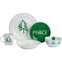 Peace Tree 20 Piece Dinner Set - Green, Porcelain