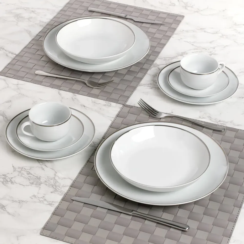 Platinum Band 30 Piece Dinner Set - White, Porcelain