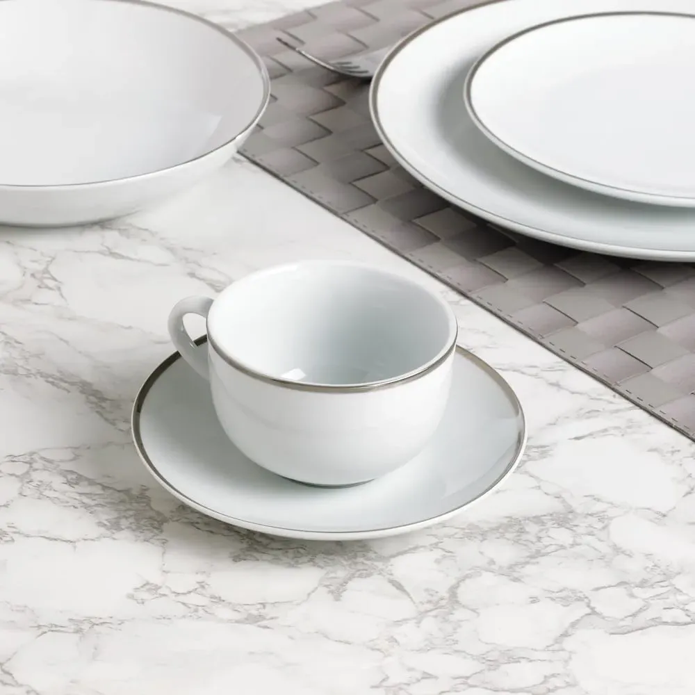 Platinum Band 30 Piece Dinner Set - White, Porcelain