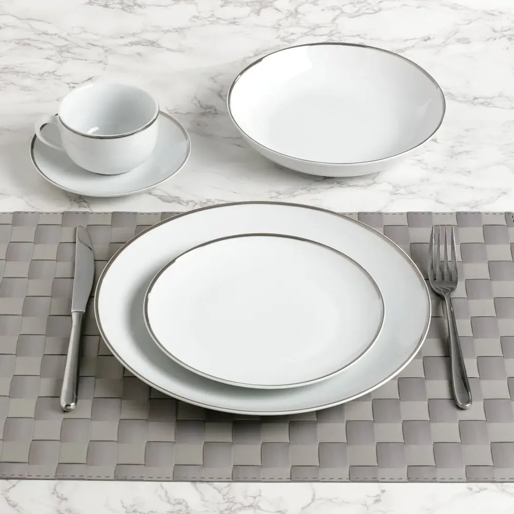 Platinum Band 30 Piece Dinner Set - White, Porcelain
