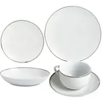 Platinum Band 30 Piece Dinner Set - White, Porcelain