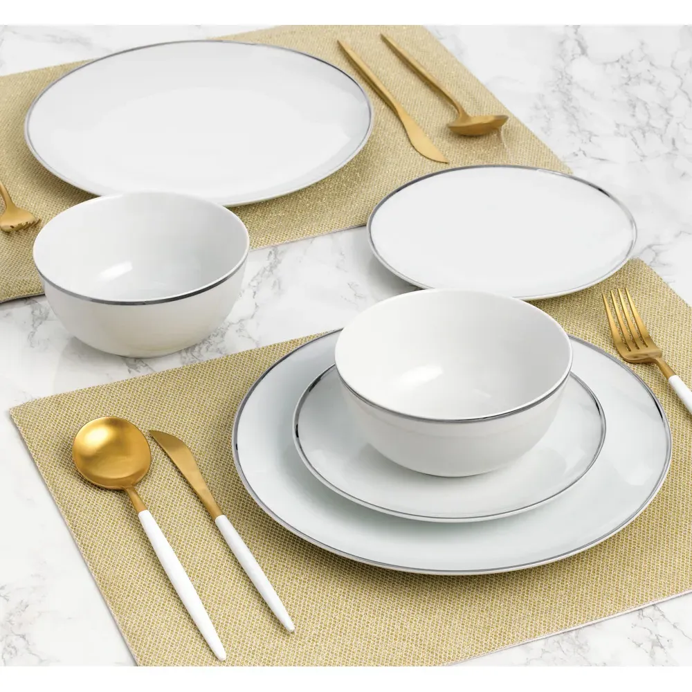 Platinum Line 12 Piece Dinner Set - White, Porcelain