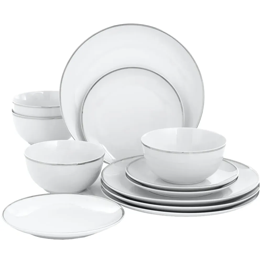 Platinum Line 12 Piece Dinner Set - White, Porcelain
