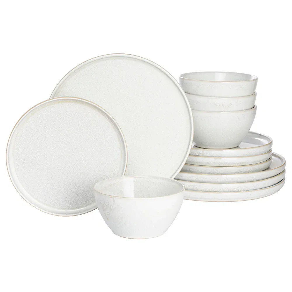 Reactive Glaze 12 Piece Dinner Set - White, Stoneware image