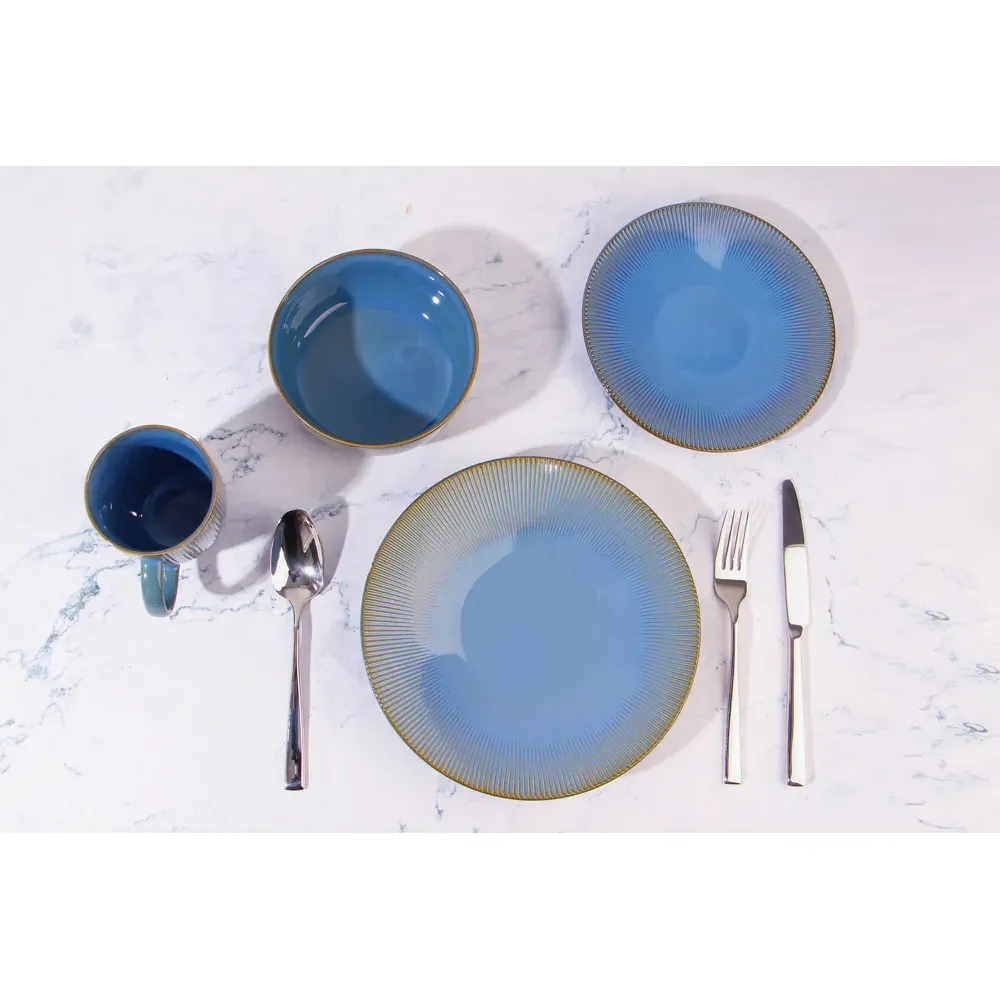 Reactive Glaze 16 Piece Dinner Set - Blue, Porcelain