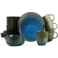 Reactive Glaze 16 Piece Dinner Set - Blue, Porcelain