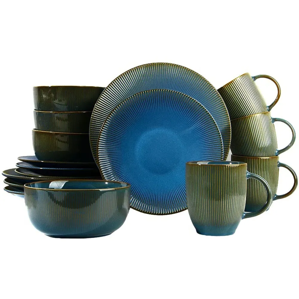 Reactive Glaze 16 Piece Dinner Set - Blue, Porcelain