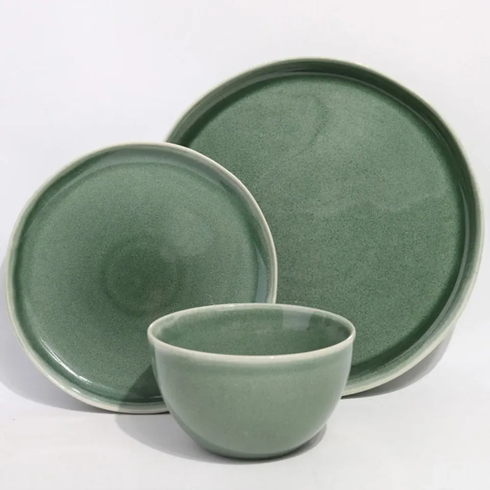 Reactive Glaze Green Lipped 12 Piece Dinner Set - Green
