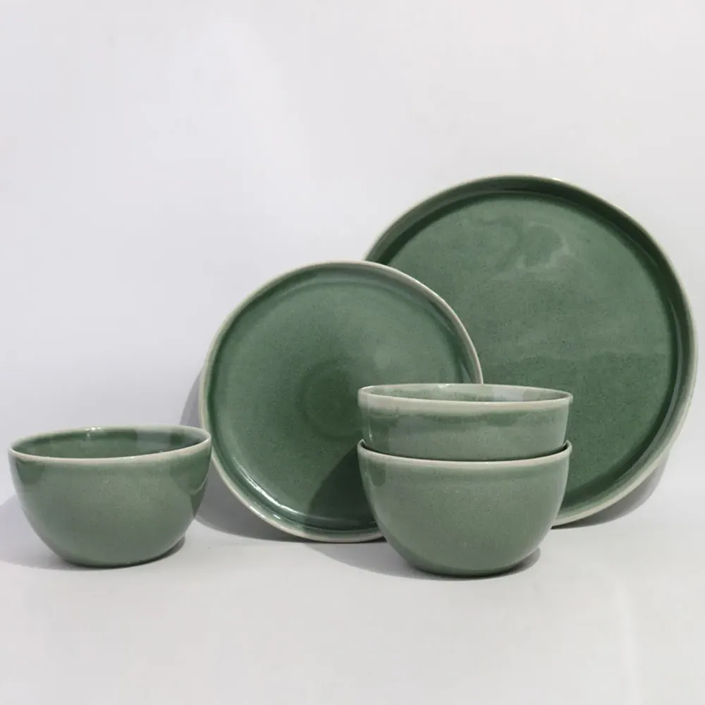 Reactive Glaze Green Lipped 12 Piece Dinner Set - Green