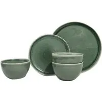 Reactive Glaze Green Lipped 12 Piece Dinner Set - Green