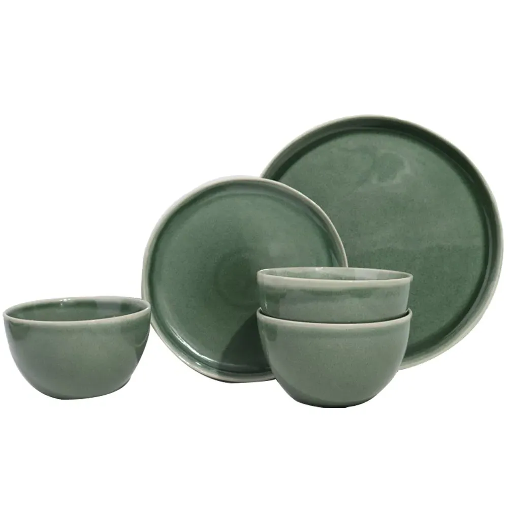 Reactive Glaze Green Lipped 12 Piece Dinner Set - Green